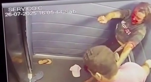 Scumbag brutalizing girlfriend inside elevator... !