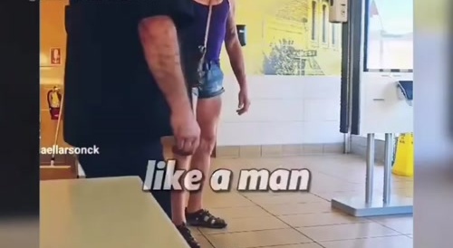Manly Tranny Tries to Use Womans Bathroom