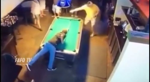Stupid Idiot Cracks Pool Stick Thru his Cheek