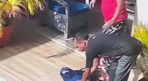A man having a seizure in a swimming pool...