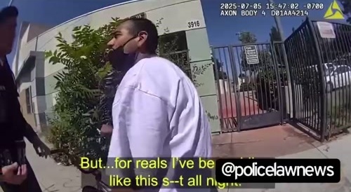 A firing male Hispanic is tackled by police...