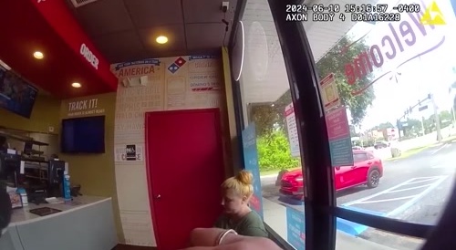 At Domino's Pizza : crazy termagant is apprehended...