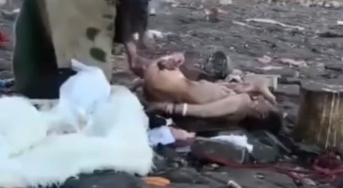 Tibetan sky burial : monk chops girl, tosses pieces & whistles... !