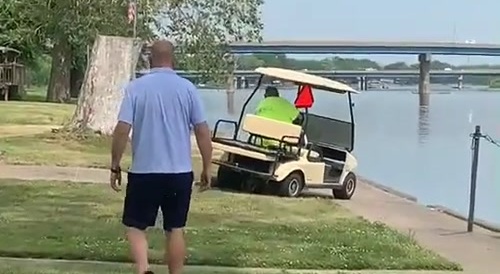 paul blart runs over man in golf cart
