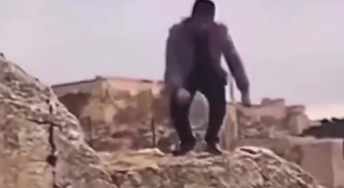 Someone falls off cliff