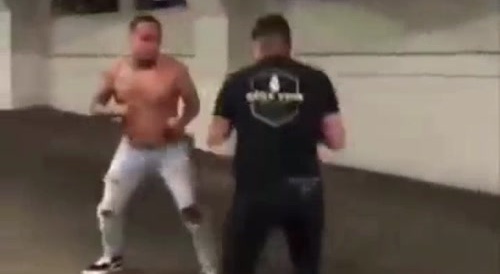 An Hispanic fight in an underground parking lot...