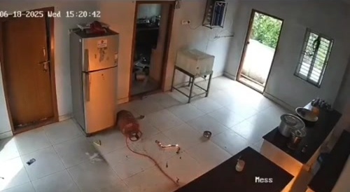 Indoor gas cylinder leads own life & goes off in a fireball... !