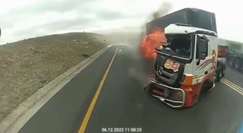 Head-on collision of 2 semi-trucks... !