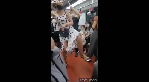 A fighting girl reveals her penis on public transport... !