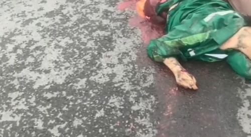 Biker got flattened by truck