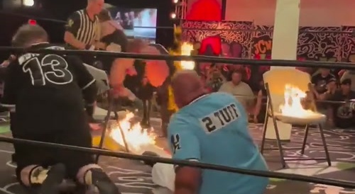 Wrestler Gets Set On Fire,