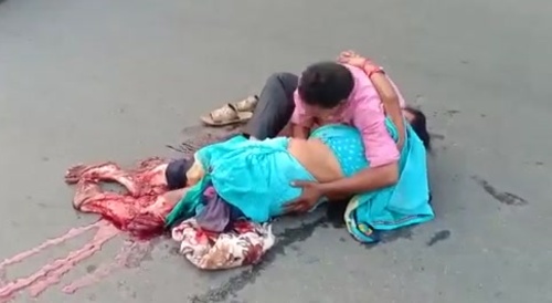 Sad: Indian Man Cries After His wife Got Her Legs Completely Smashed.