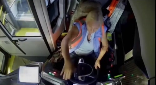 Female trolleybus driver causes total havoc in car wash...