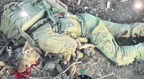 A wounded russian invader was finished off with a drone-dropped grenade, blowing off his head