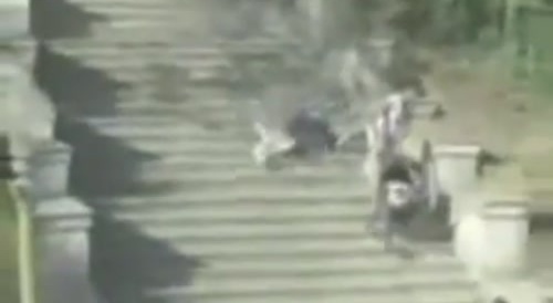 drunk man falls down the stairs, gets run over and doesn't die
