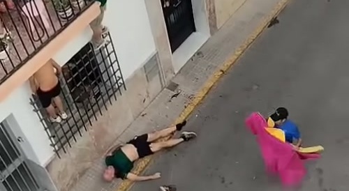Bull gores a man at Ubrique, Spain