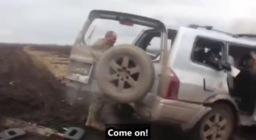 Ukrainians beautifully exploded on a mine