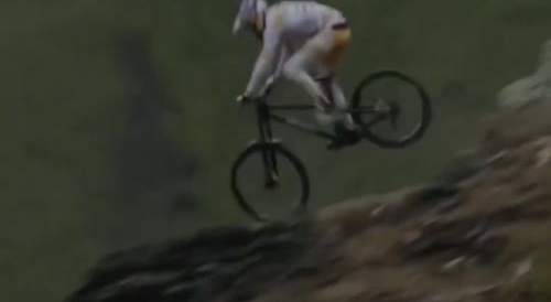 Downhill mountainbiker crashes at Mount Snowdon, Wales, UK...