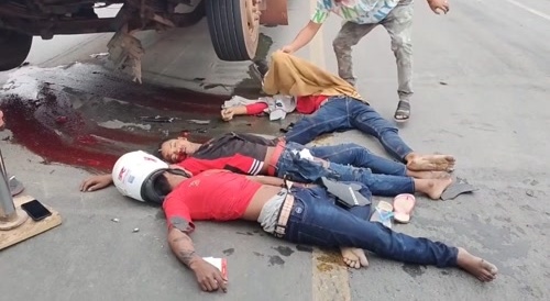 The three stooges crash into truck