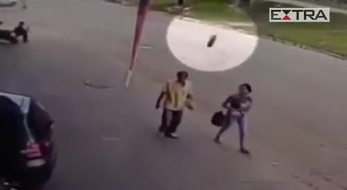 tire hits man's head