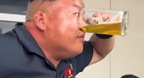 Drinking beer through the nose...