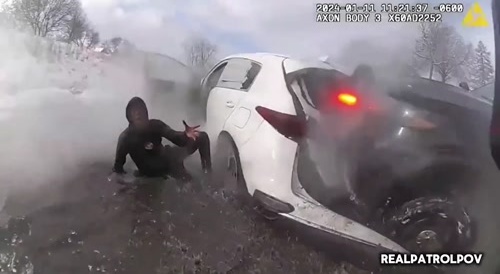Chase Suspect Gets Leg Runover - begs for Help from Cops