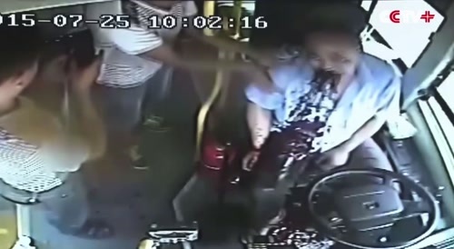 The bus driver suddenly vomited blood.