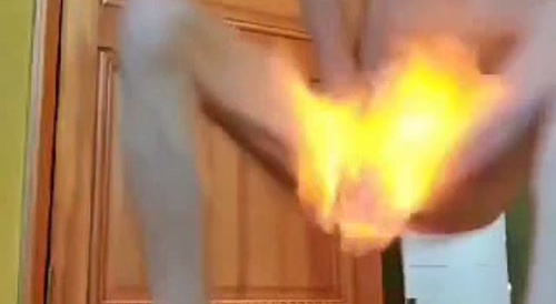 Dude sets his penis on fire with alcohol gel... !
