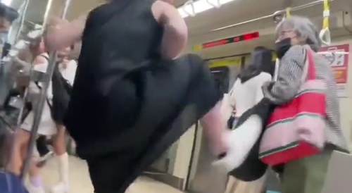 After Being Annoying With Hits Of Her Purse An Old Lady Gets Kicked Away
