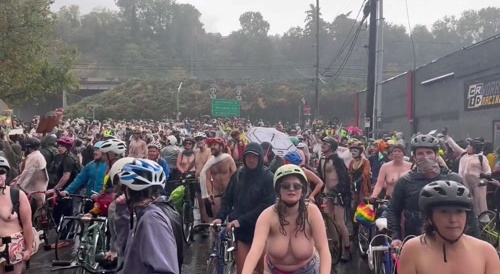 Naked Bike Parade - floopy boobs alert!