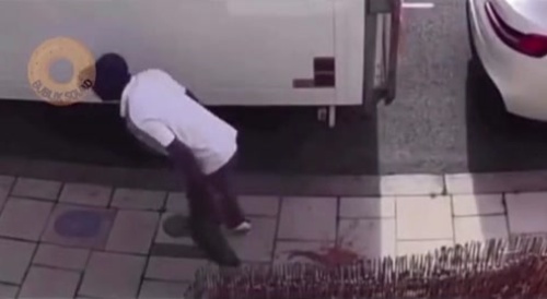 Man takes a shit (or per say, chocolate fountain) mid walk.