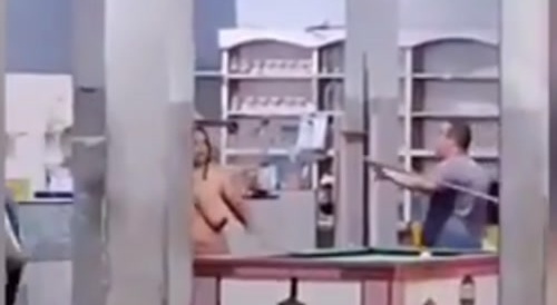 fat naked woman destroys bar
