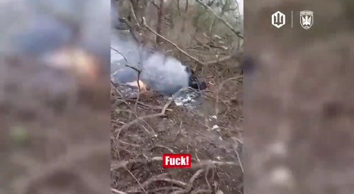 A Russian soldier riding on a quad was eliminated and set on fire