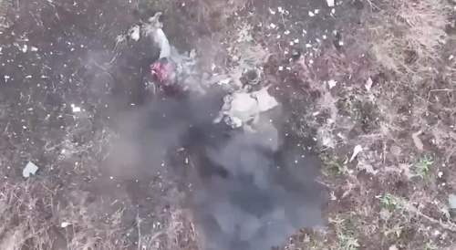 Russian drone turns 2 ukros to dog food