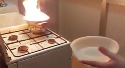 Do not throw water on oil fire