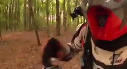 Motocross rider’s foot gets pierced by a tree limb