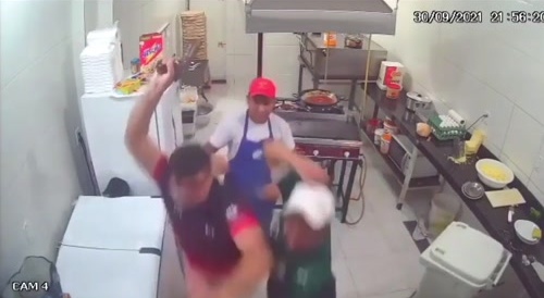 Restaurant owner hits thief on the head with a rolling pin.