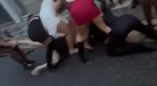 Girls Fight on Street *WARNING* Coochie Lips Flop Around