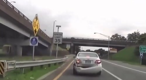 Car slams brakes on roadway