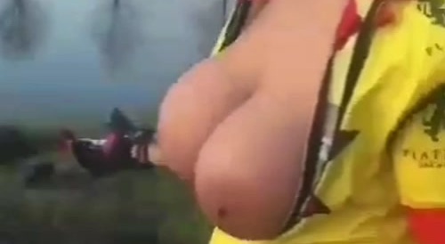 cyclist shows her breasts
