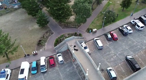 Drone shot of final minute of Bondi gunmen