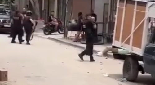 Fat bully confronts the police and pays dearly.