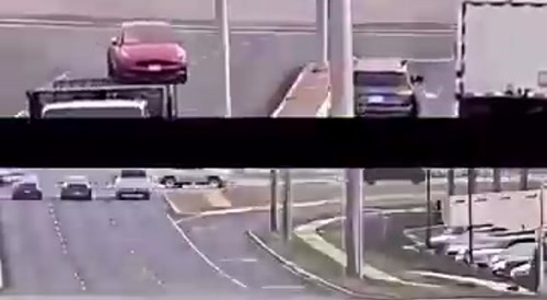 Someone goes airborne during crash