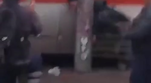 Woman loses her temper in the street.