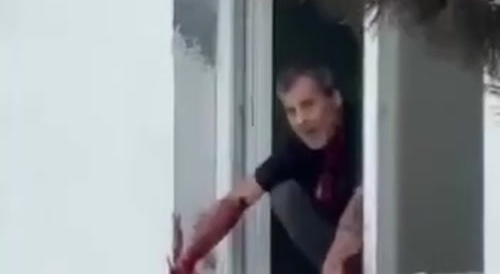 Old dude stabs himself