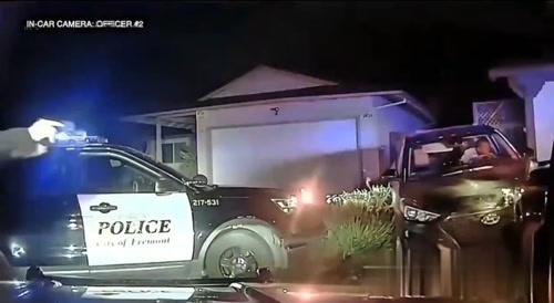 Police blocking with vehicles during an arrest