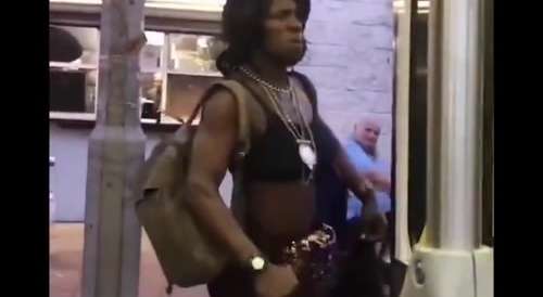 Manly Tranny Has a BBQ Fork - 'on da bus"