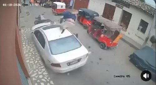 Bikers tumbling down the street by out of control driver