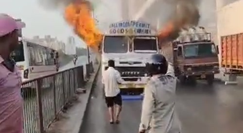 Oil tanker burning live