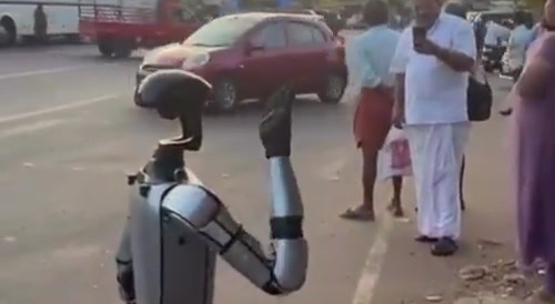 Unemployed Robot asking for money.